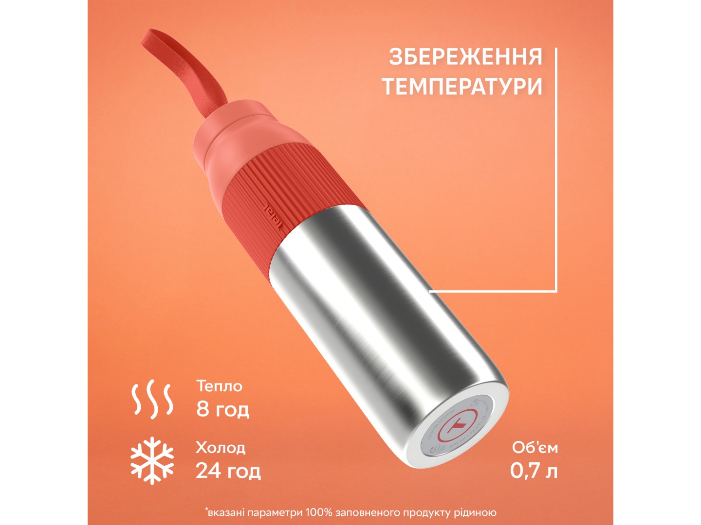 Термопляшка Tefal N2193310 BeYou Twist Screw Lid 0,7 л помаранчева — фото 4