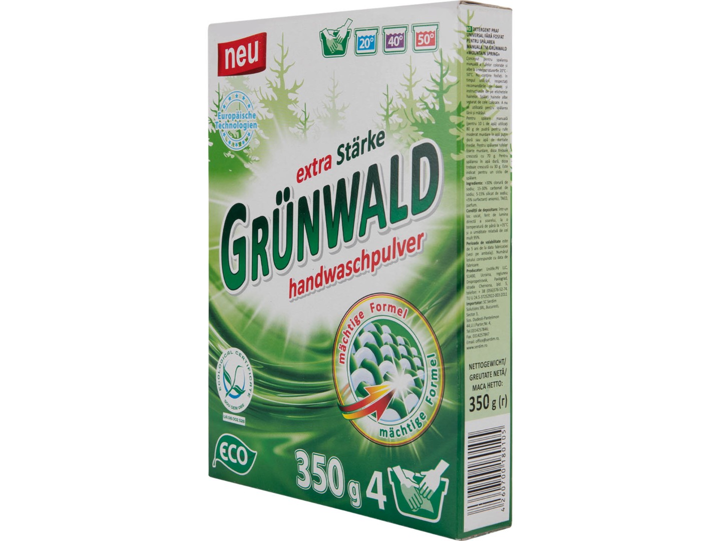 Пральний порошок GRUNWALD д/руч.прання Гірська Свіжість 350 г — фото 4