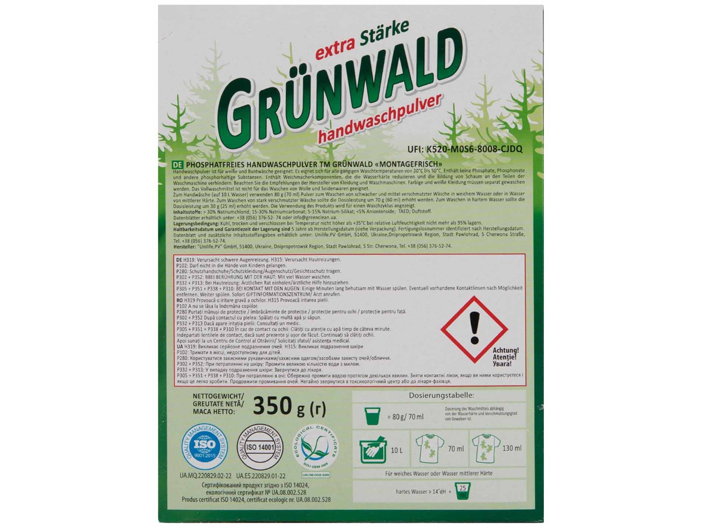 Пральний порошок GRUNWALD д/руч.прання Гірська Свіжість 350 г — фото 6